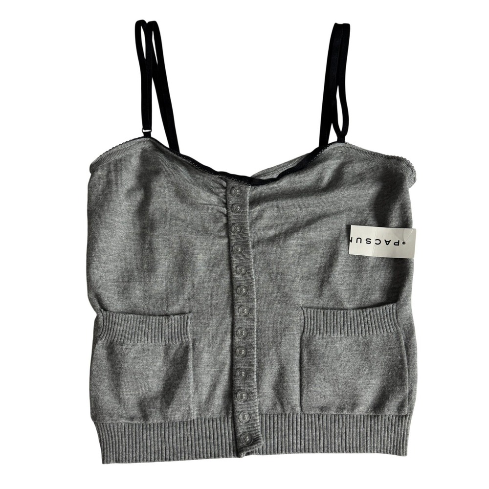 Beverly and Beck Frankie Button Up Knit Sweater Tank Top Gray Womens Small NEW